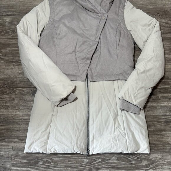 FIG Down Filled Womens Winter Long Jacket Oslo Parka Coat Beige Gray Hooded Snow - Picture 3 of 16